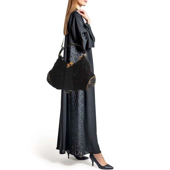 GUCCI Black/Gold Hysteria Embossed Suede Large Indy Hobo - Picture 2 of 8